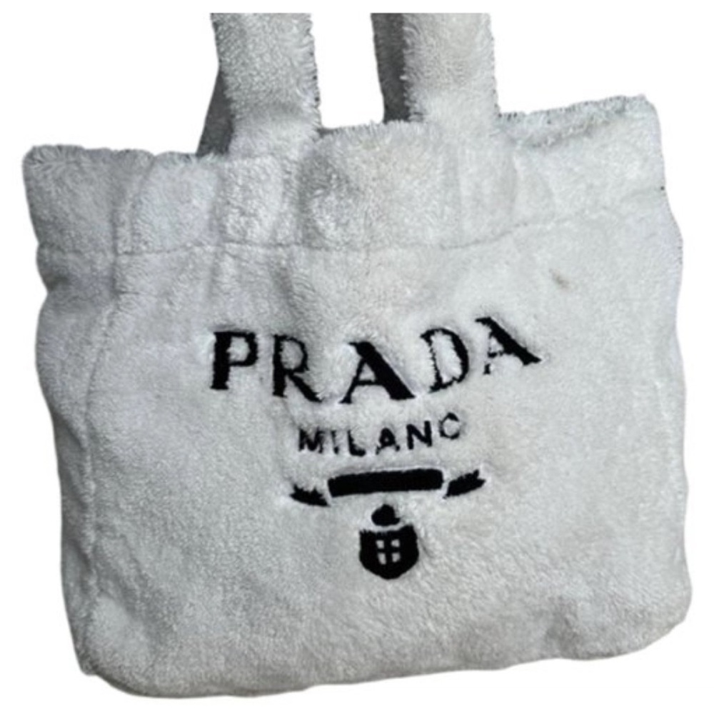 Prada White Plush Tote with Black Logo